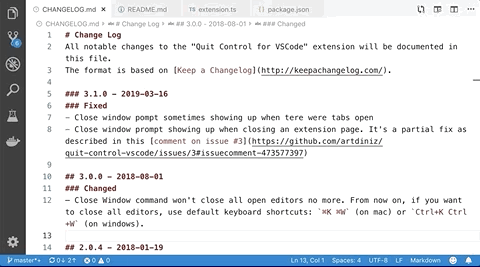Animated screenshot of the Quit Control VS Code extension