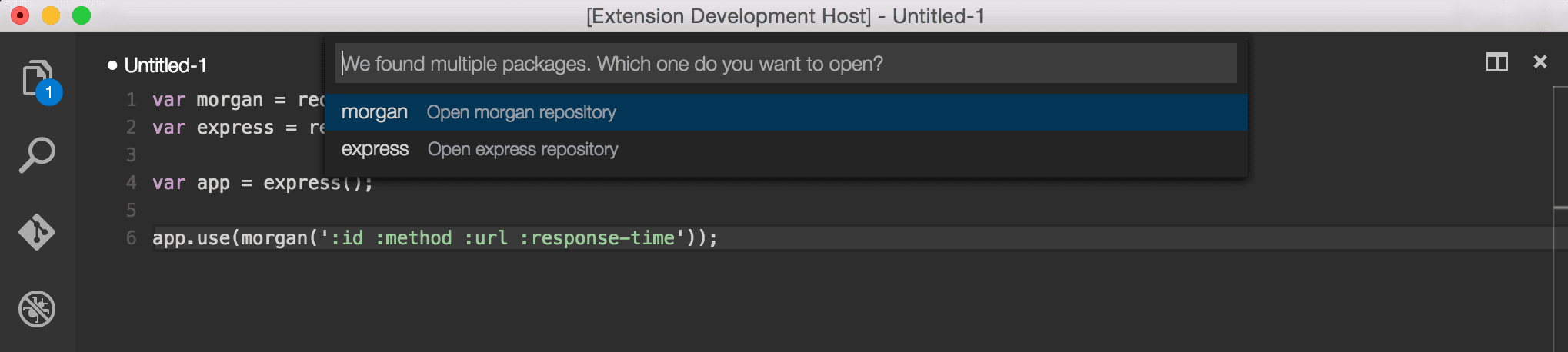 Screenshot of the View Node Package VS Code extension