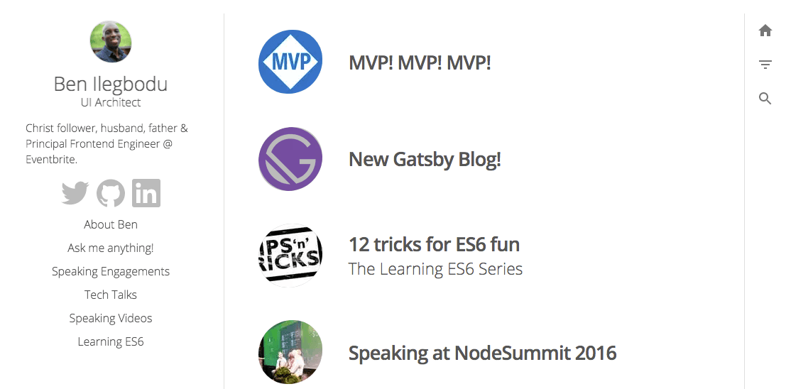 Screenshot of previous Gatsby blog