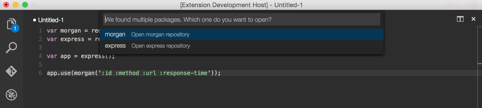 Screenshot of the View Node Package VS Code extension